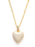 Gold necklace with a heart-shaped pendant on a white background