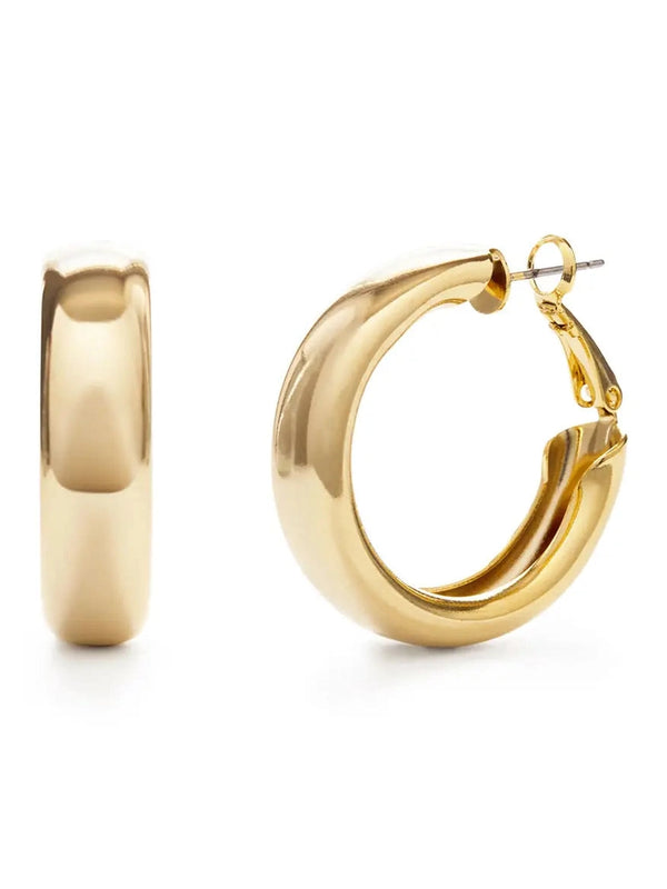 Gold hoop earrings on a white background