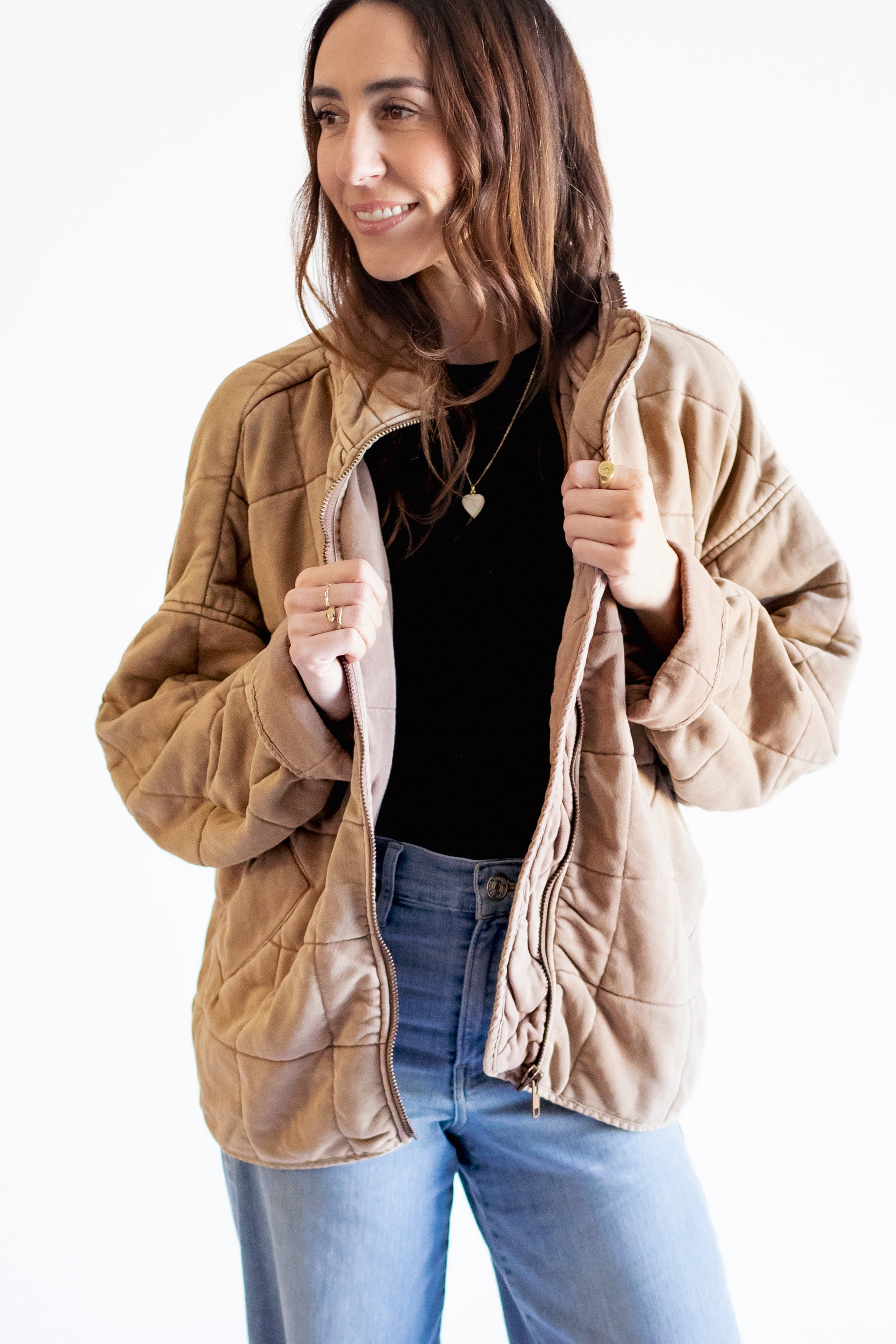 Mineral Washed Quilted Knit Jacket - Blush