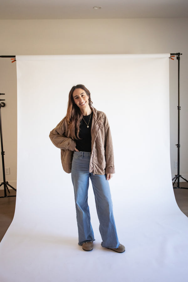 Mineral Washed Quilted Knit Jacket - Blush