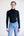 Person wearing a black turtleneck and light blue jeans against a white background