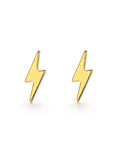 Gold lightning bolt earrings on a white background