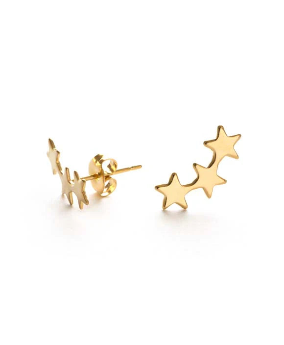 Gold star-shaped earrings on a white background
